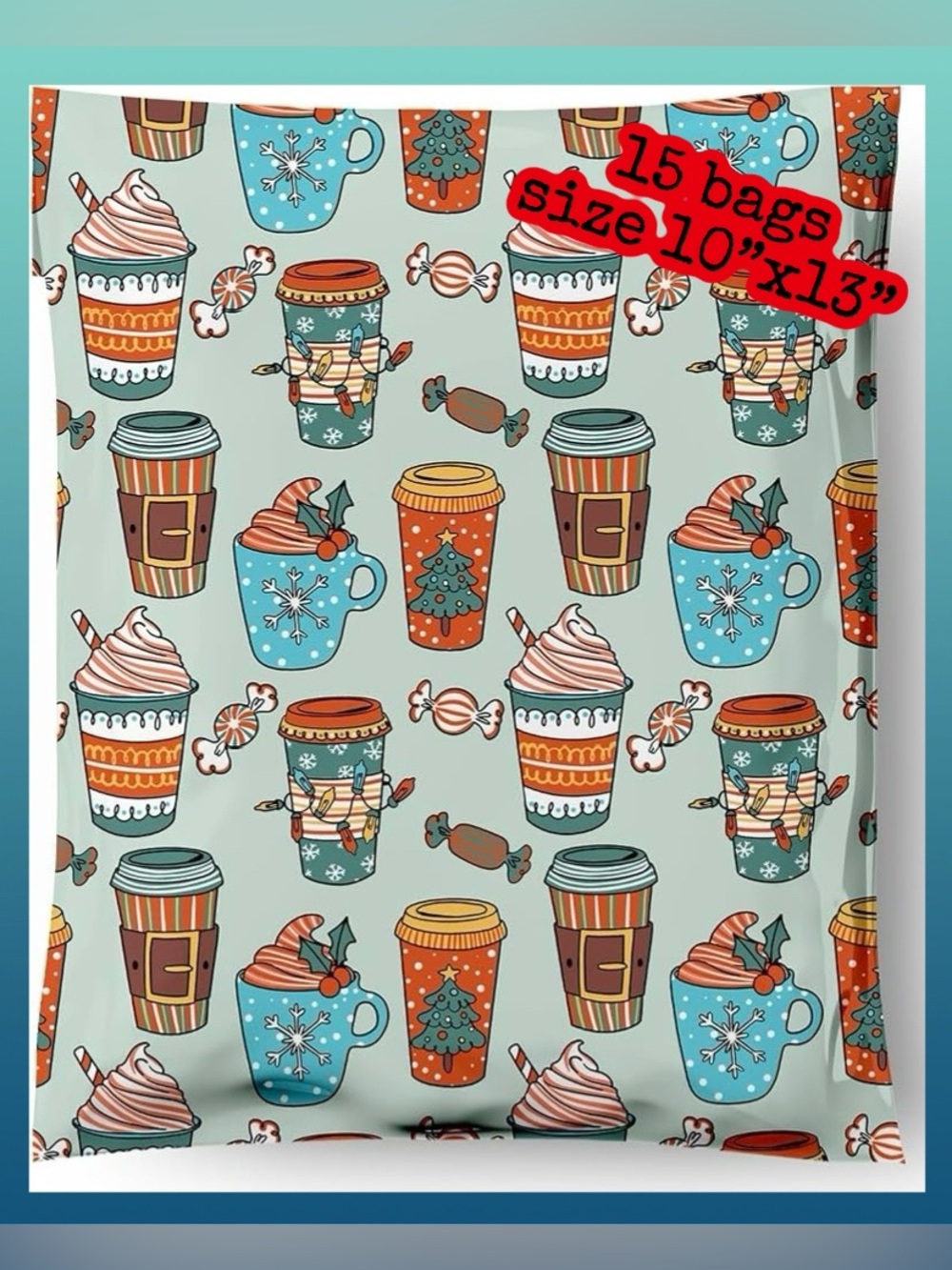 Bundle • POLYMAILERS • 10x13 Inch • 15 Pcs • CHRISTMAS COFFEES • NEW